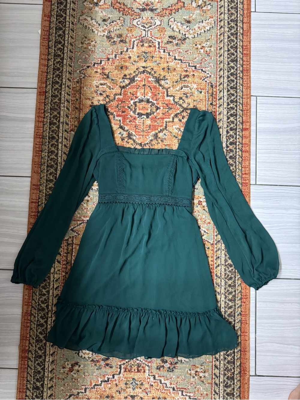 Square neck emerald dress